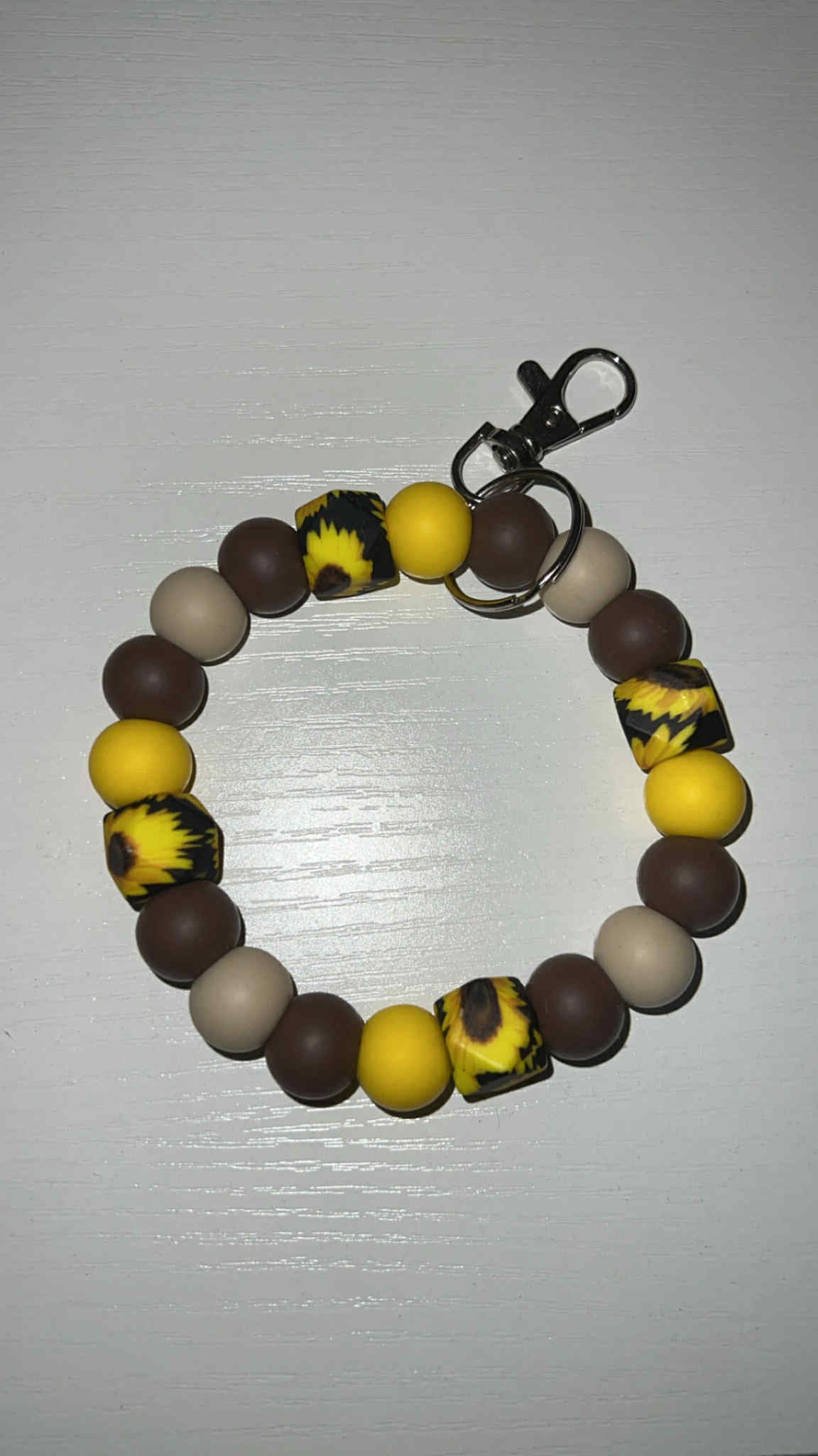 Brown Sunflower - Beaded Keyring Wristlet