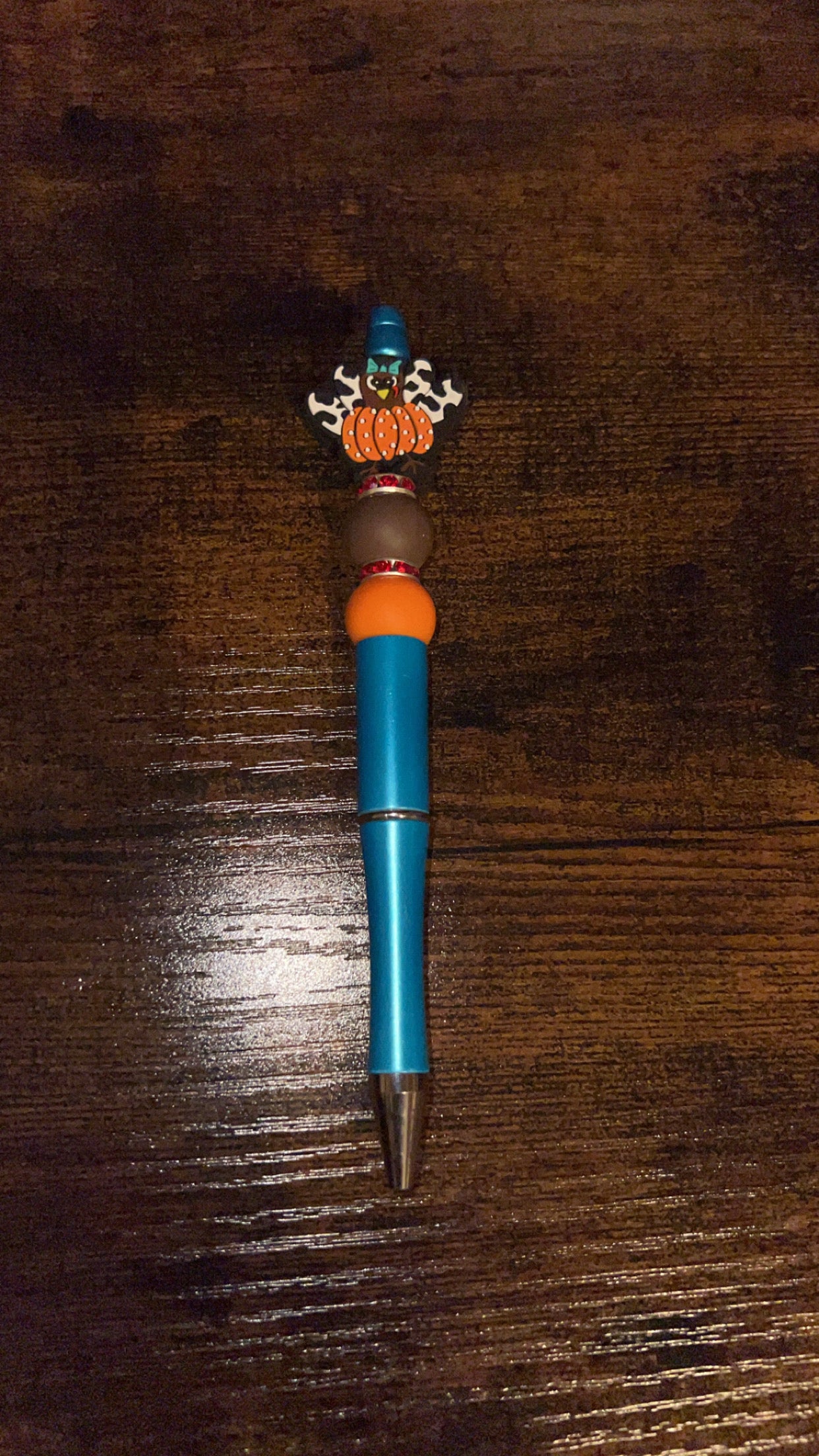 Blue Turkey Pumpkin - Beaded Pen
