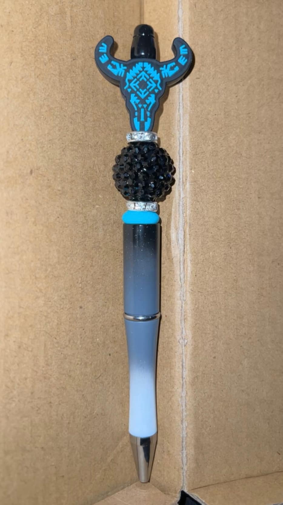 Black Aztec Bull - Beaded Pen