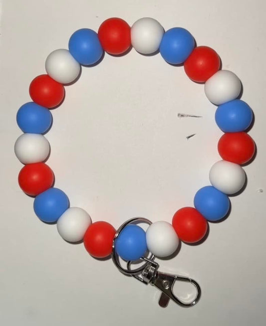 Red White Blue - Beaded Keyring Wristlet