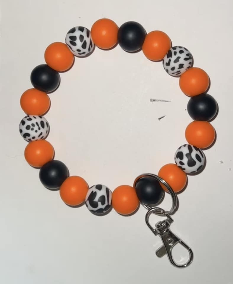 Orange Cow - Beaded Keyring Wristlet