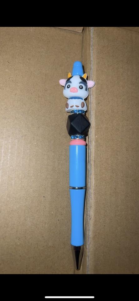 Blue Moo Cow - Beaded Pen