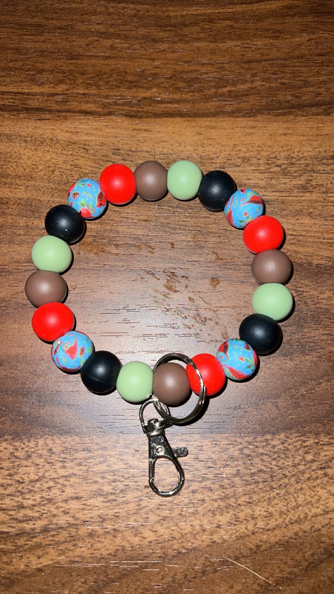 Cardinal - Beaded Keyring Wristlet