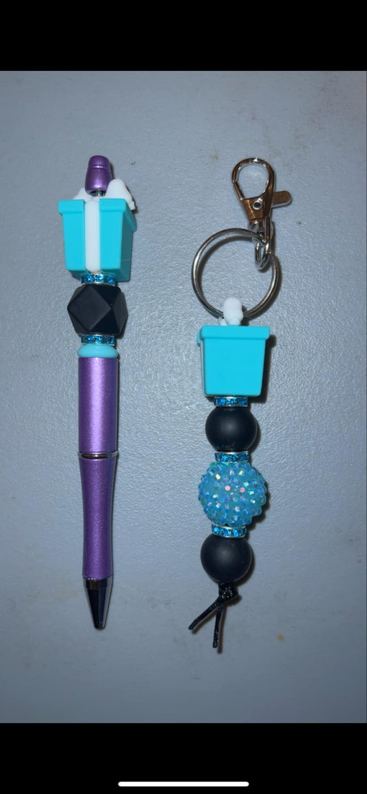 Teal Christmas Gift - Pen & Keychain Bundle