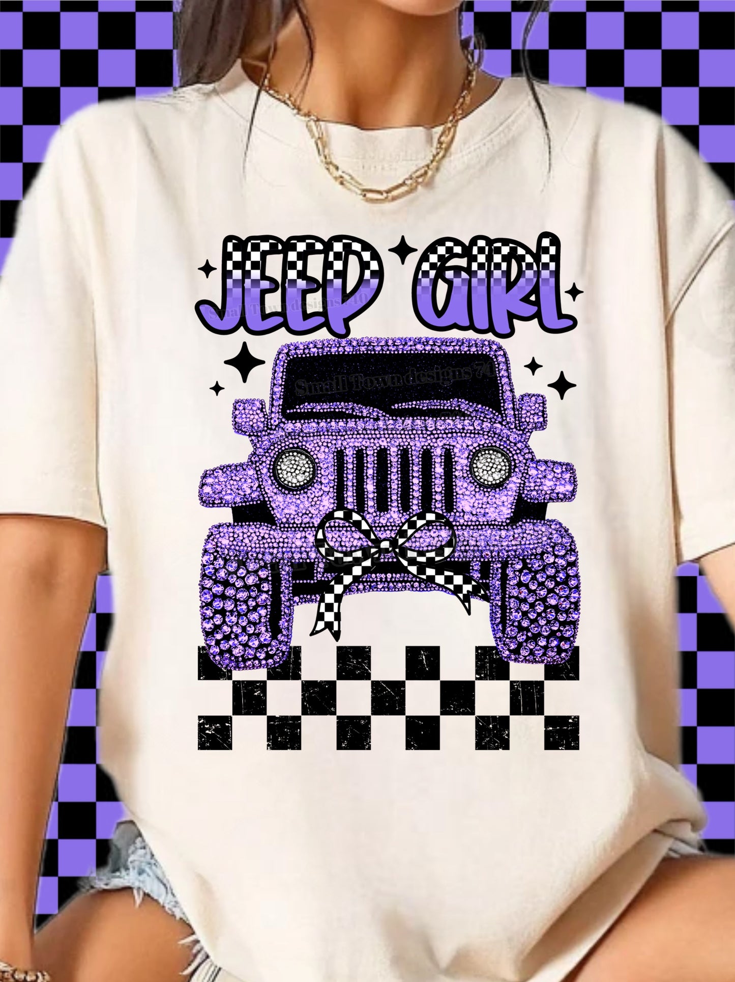 Checkered Jeep Girl - DTF Print