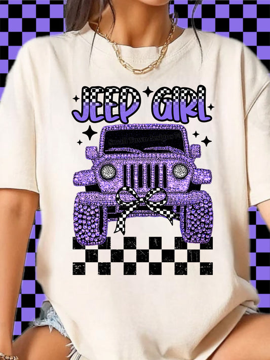 Checkered Jeep Girl - DTF Print