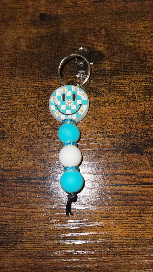 Teal Smiley - Mini Keychain