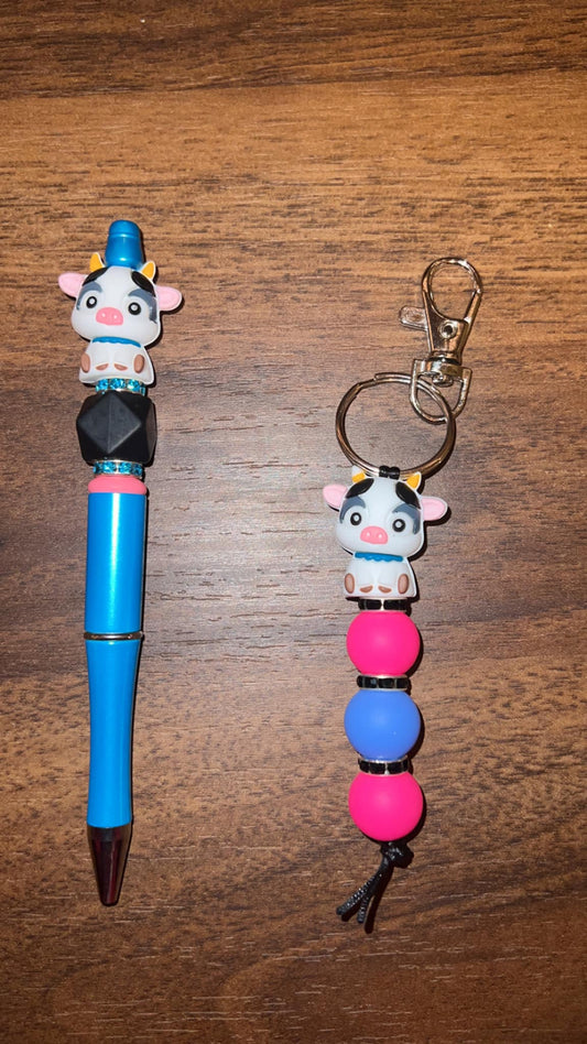 Blue Cow - Pen & Keychain Bundle